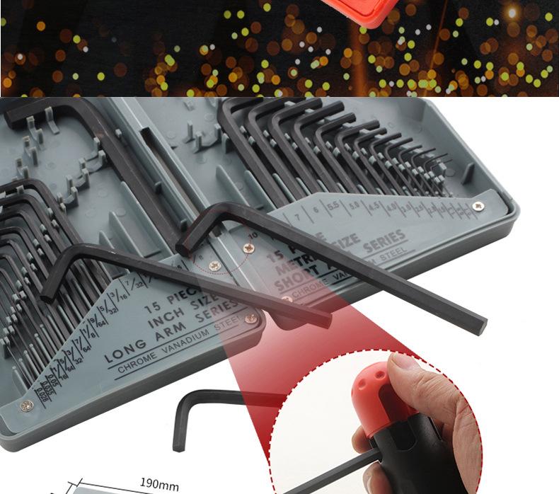 30-Piece Metric & Imperial L-Shaped Hex Socket Wrench Set - Polished Black, Chrome Vanadium Steel