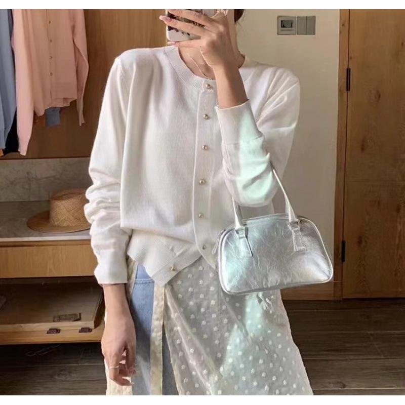Spring and autumn new top jacket age-reducing candy-colored sweater long-sleeved crew neck women's knitted cardigan