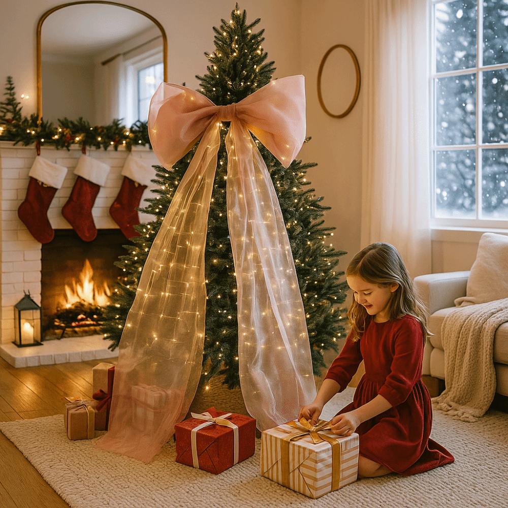 Oversized Christmas Tree Topper Bow Organza Material Giant Xmas Bow  New Year Party