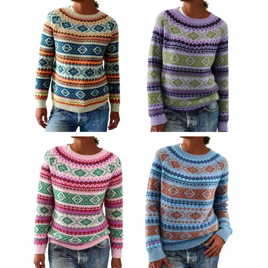 Dámský svetr s kulatým výstřihem, dlouhým rukávem, patchworkovou barvou, pulovrový top, volný střih, podzimní zimní pletený top, pletené zboží