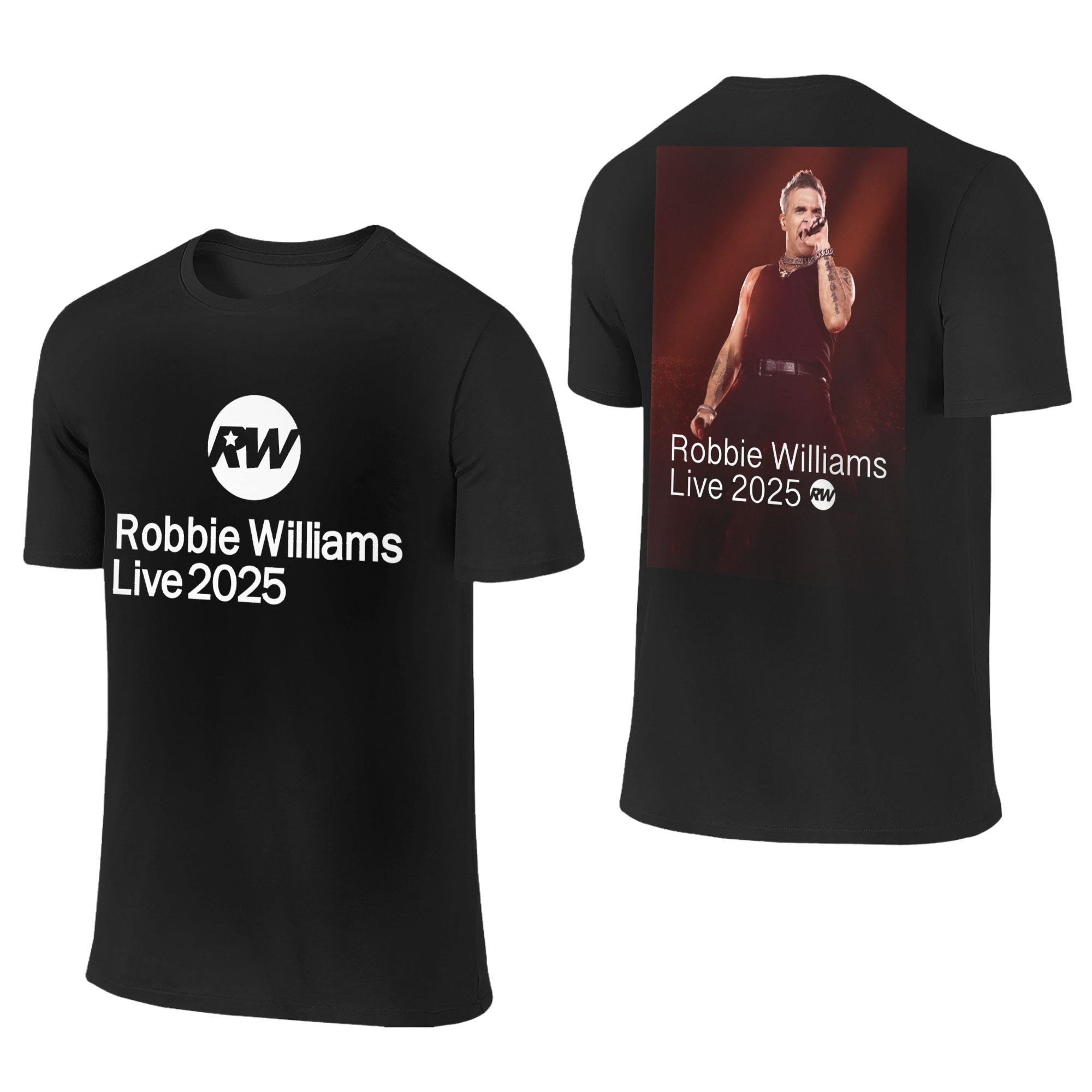 

Robbie Williams Live 2025 Концертні футболки для чоловіків жінок Бавовняна вінтажна футболка Круглий виріз RW Футболки співака Короткий рукав Одяг 4XL