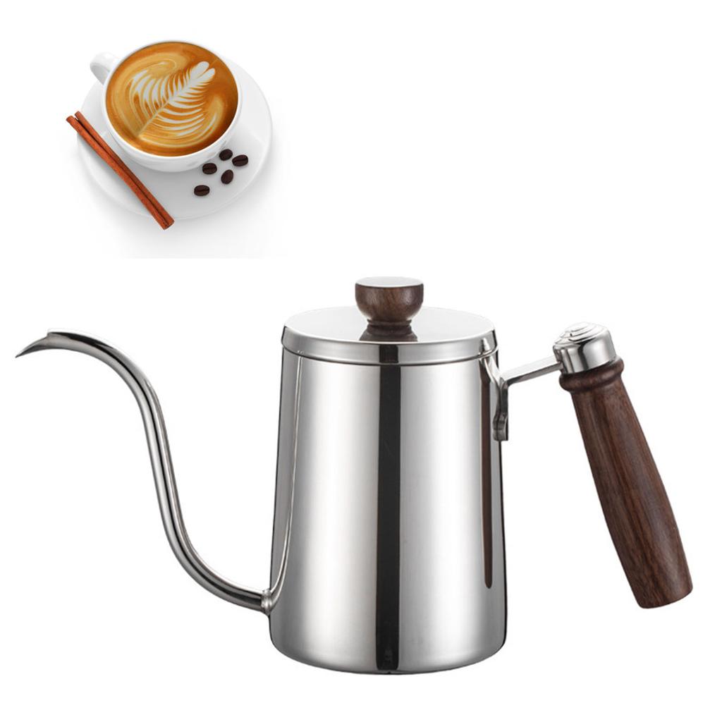 Ruční konvička na filtrovanou kávu Drip Coffee Kettle Dřevěná rukojeť Husí krk Nerezová ocel 304 Konvička Pour Over