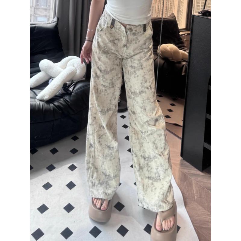 

Модные женские брюки-карго с принтом тай-дай, широкие брюки, женские осенние новые, с высокой талией, свободные и тонкие брюки для мытья полов, одежда 1741 XL