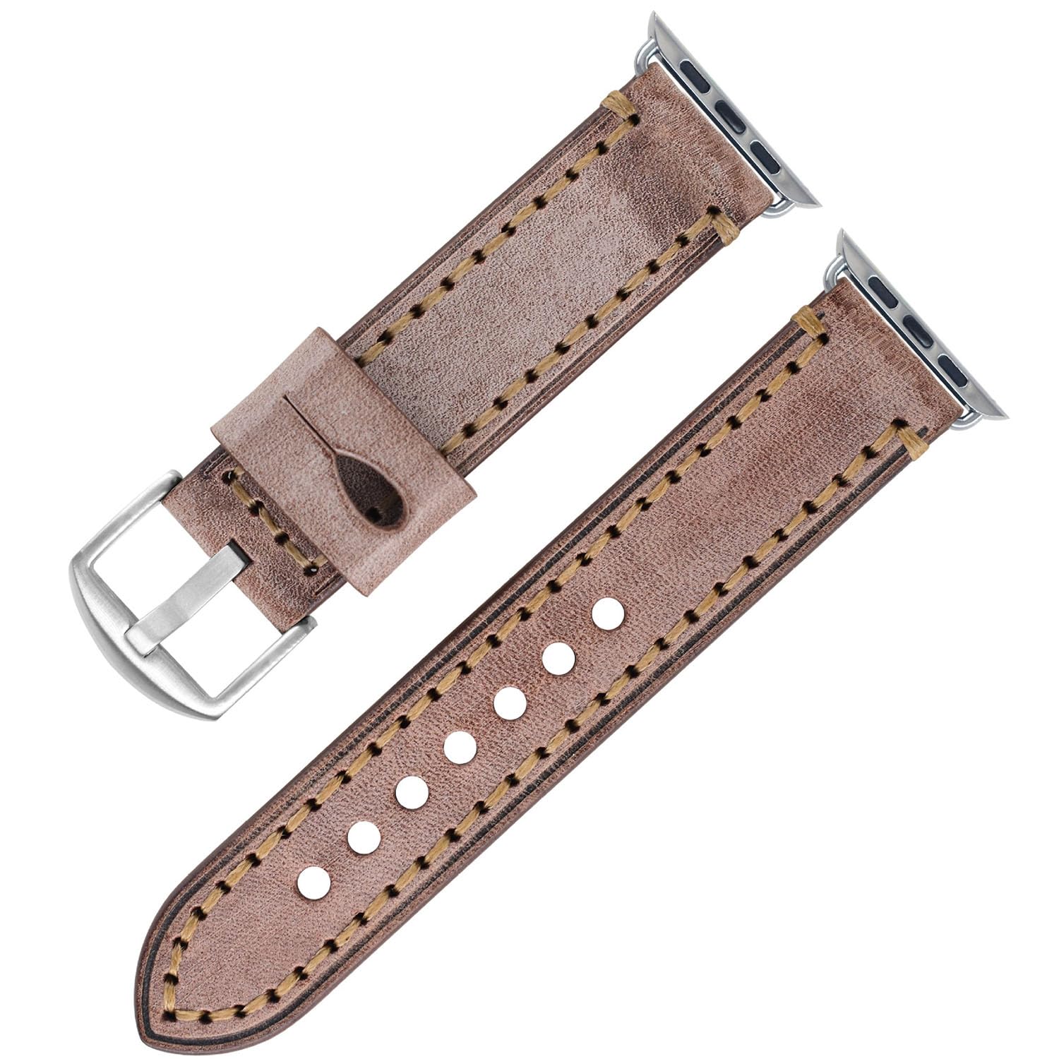 

[TON CHARME] Compatible Watch Band, Genuine Leather Replacement Strap, 384041424445mm, Compatible with Series 10 9 8 7 SE 6 5 4 3 2 1 (Coffee, for