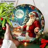 Panneau de Noël en Aluminium Coloré Plat 2D - Ornements Figurine Navidad avec Motif Père Noël & Couronne - Idéal pour Porte d'Entrée, Mur, Porche, Clôture