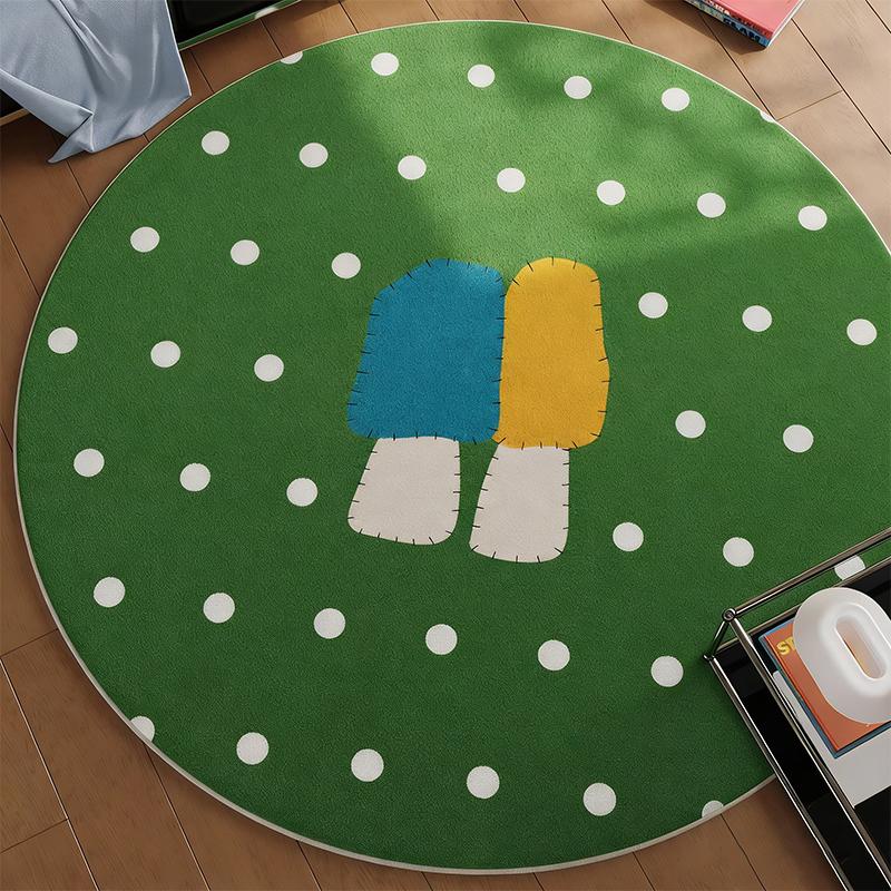 Living Room Rug Minimalist Style Cute Polka-Dot Round Carpet Soft Comfortable Faux Cashmere Bedroom Floor Mat Home Decor Rugs