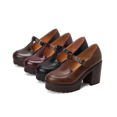 Women's High-heeled Single Shoes Spring and Summer New Waterproof Table Thick Heel Large Size Buckle Low-top Shoes