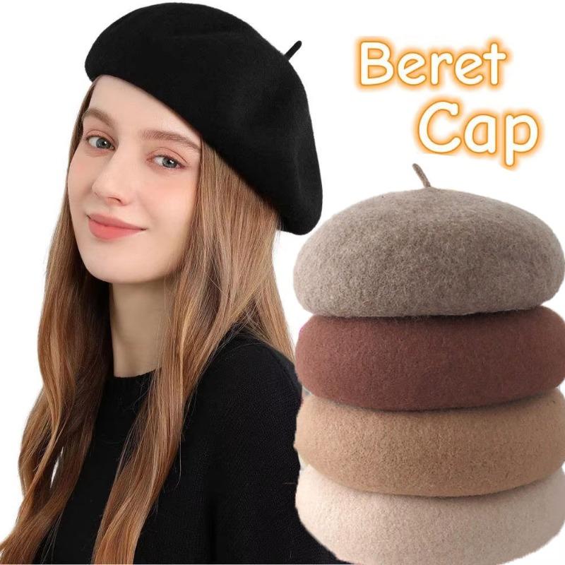 Fashion Solid Color Autumn and Winter Thickened for Keep Warmth Beret Hat Women Versatile Literature and Art Painter's Hat