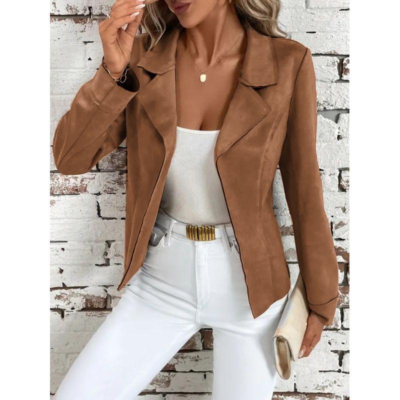 Spring and Autumn Fashion Style Elegant New Fashionable Retro Slim-Fitting Biker Jacket Suit Collar Suede Short Coat