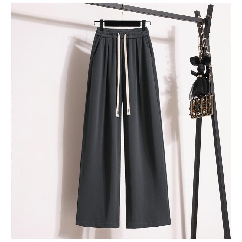 Dimanaf 2024 Plus Size New Long Pants Women Elastic Loose High Waist Vintage Solid Loose Soft Casual Drawstring Basic Trousers Wide Leg Pants 5XL