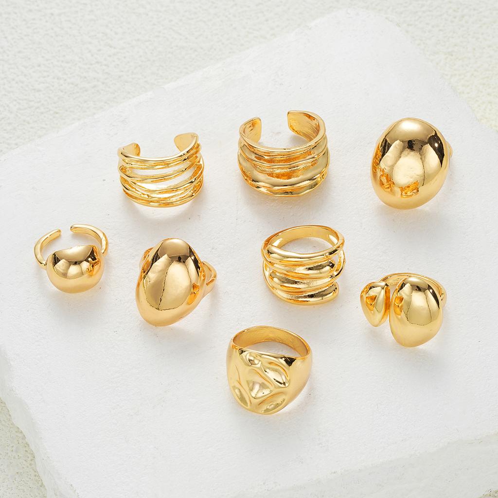 8Pcs/Set Exaggerated Gold Color Irregular Open Rings For Women Vintage Smooth Wide Face Open Ring Set New Fashion Chunky Jewelry