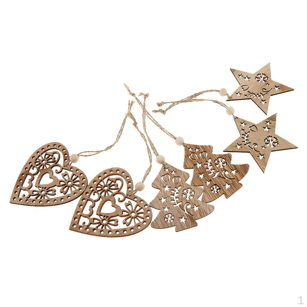 6 Pieces Mixed Heart Tree Shape Ornaments Hanging Decoration