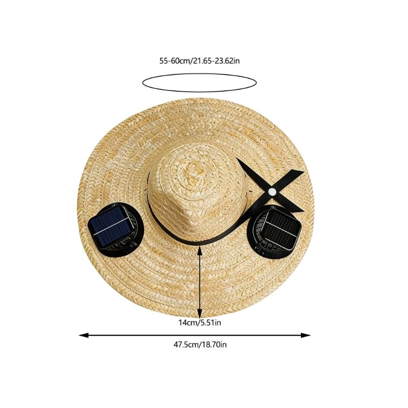 Summer Straw Hat Solar Energy Operated Solar Ventilation Fan Adjustable Solar Fan Drawstring Sports Hat
