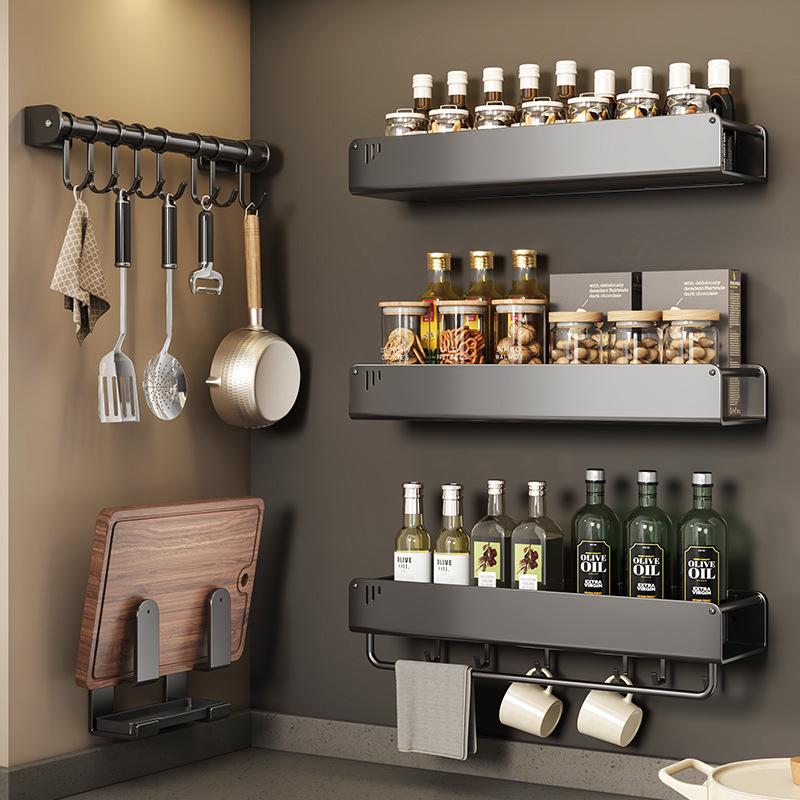 No-Drill Wall-Mounted Kitchen Storage Rack: Multifunctional Holder for Knives, Chopsticks, Pot Lids, and Seasoning Condiments