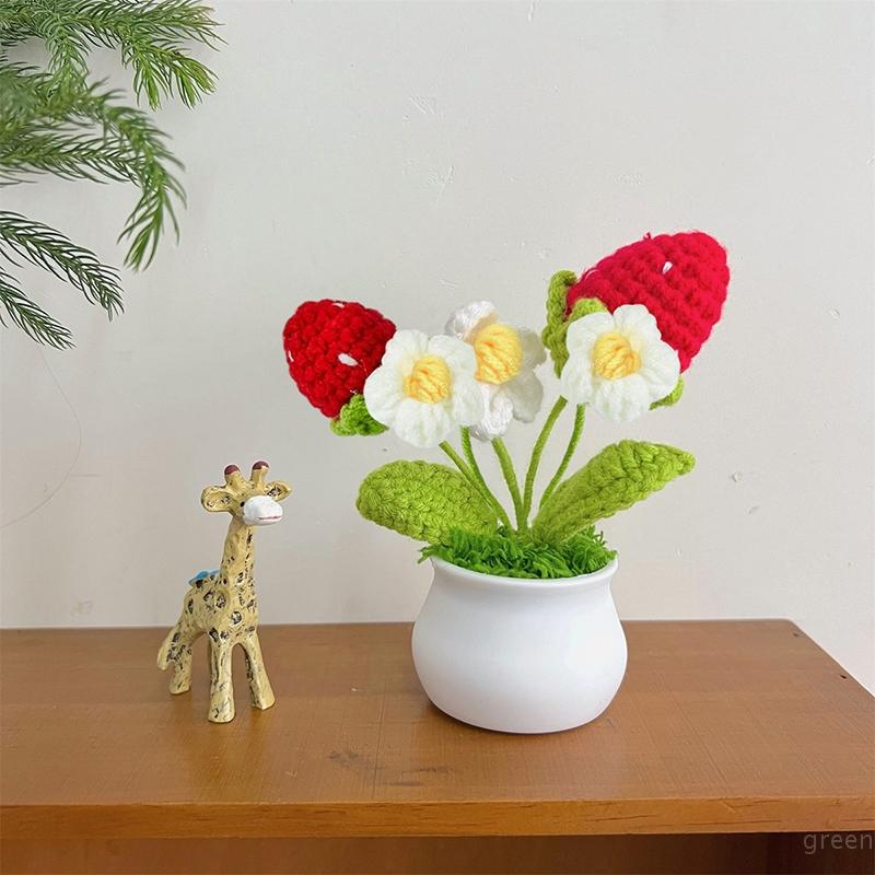 Tulipas de crochê de flores tecidas à mão Girassol Lótus Feito à mão em lã tricotada em vaso Produto acabado Decoração de mesa Ornamento