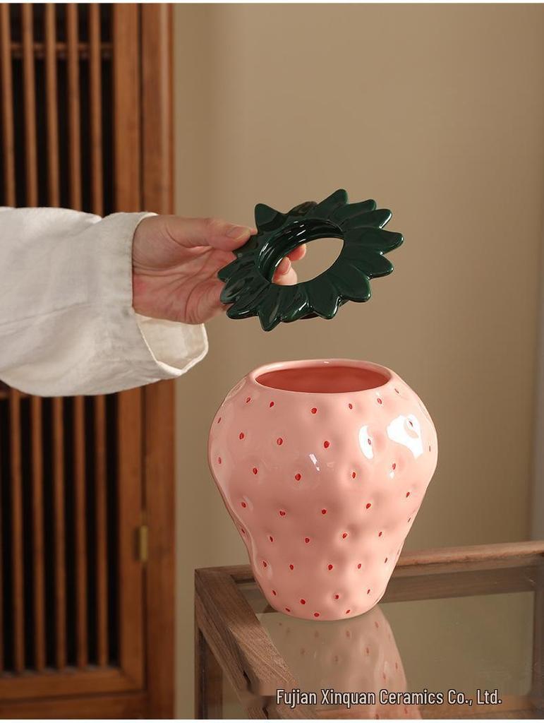 Luxury Strawberry Ceramic Vase: Stylish Home Decor Ornament for Living Room