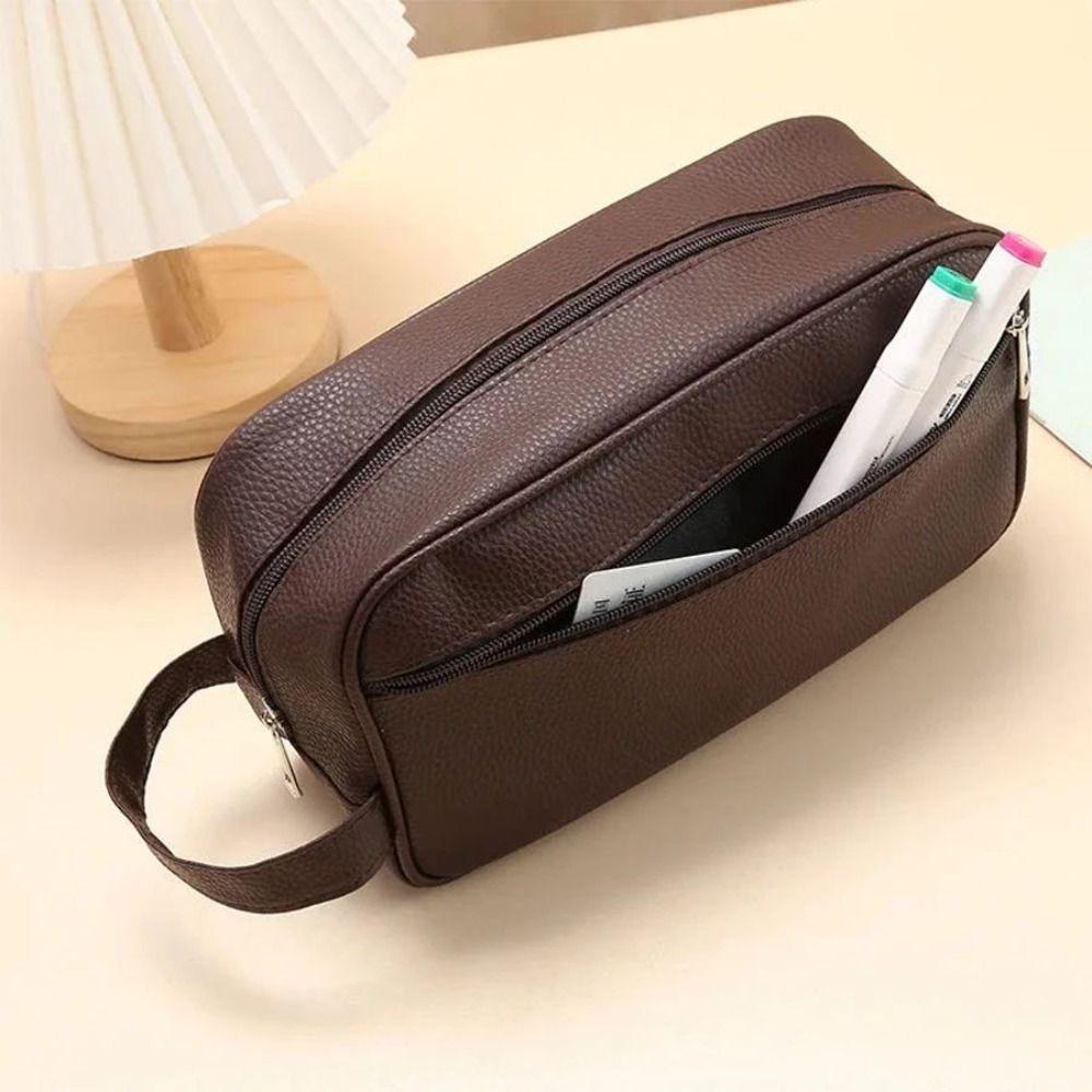 Lychee Pattern Man's Cosmetic Bag PU Make Up Pouch Bag Simple Toiletry Storage Bag  Outdoor