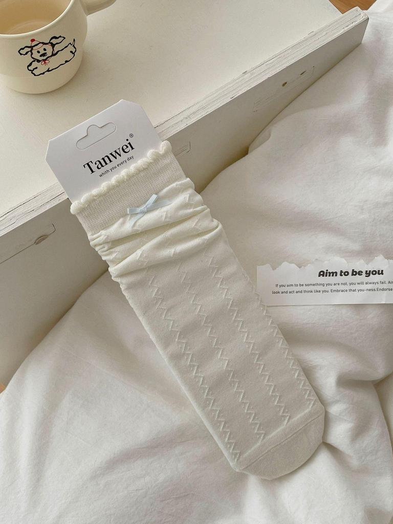 Koreanische Knöchelsocken mit Schleife und Sternen in Grau und Weiß für Frühling/Sommer