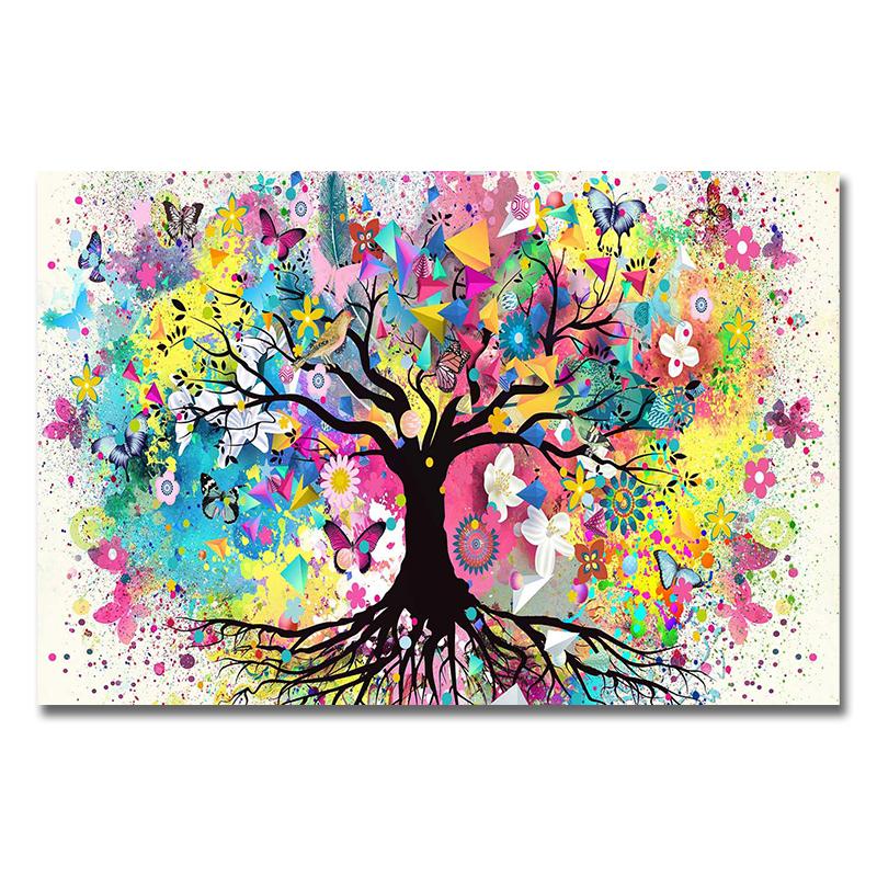 Abstract Art Watercolor Tree of Life Scandinavian Landscape Wall Art Flower Tree Canvas Poster and Prints Picture for Home Decor
