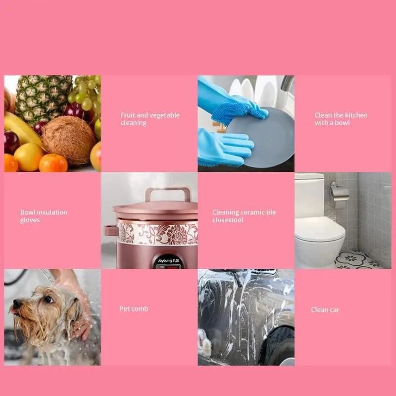 Kitchen Cleaning Tools Dishwashing Cleaning Gloves Magic Silicone Rubber Dish Washing Gloves for Household Sponge Scrubber
