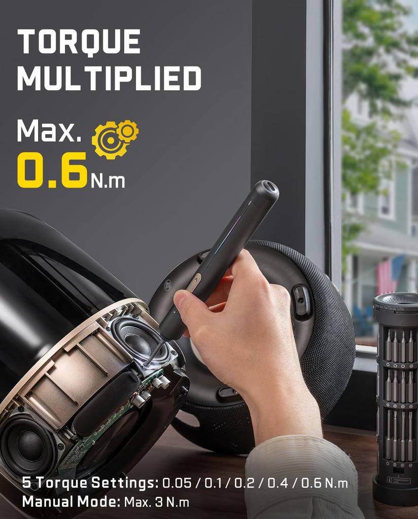 Fanttik E2 Ultra Cordless Mini Electric Screwdriver with Precision 50 Magnetic and Magnetic Storage Case for and Other Repair Tools 0.6N.m 5-Level