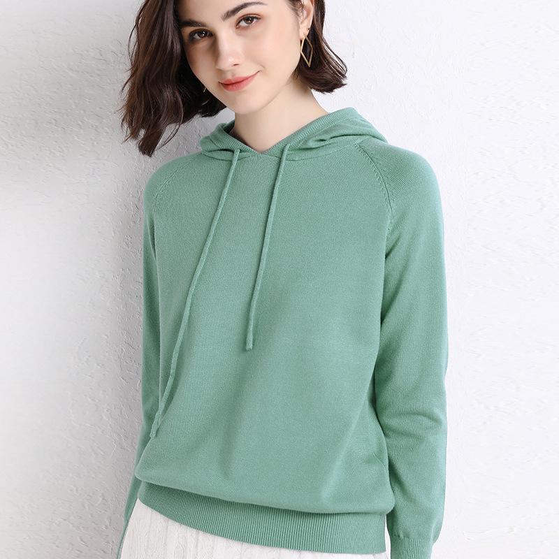 Women's Hooded Sweatshirt Slim Fashion Long Sleeve Top Solid Color Pullover