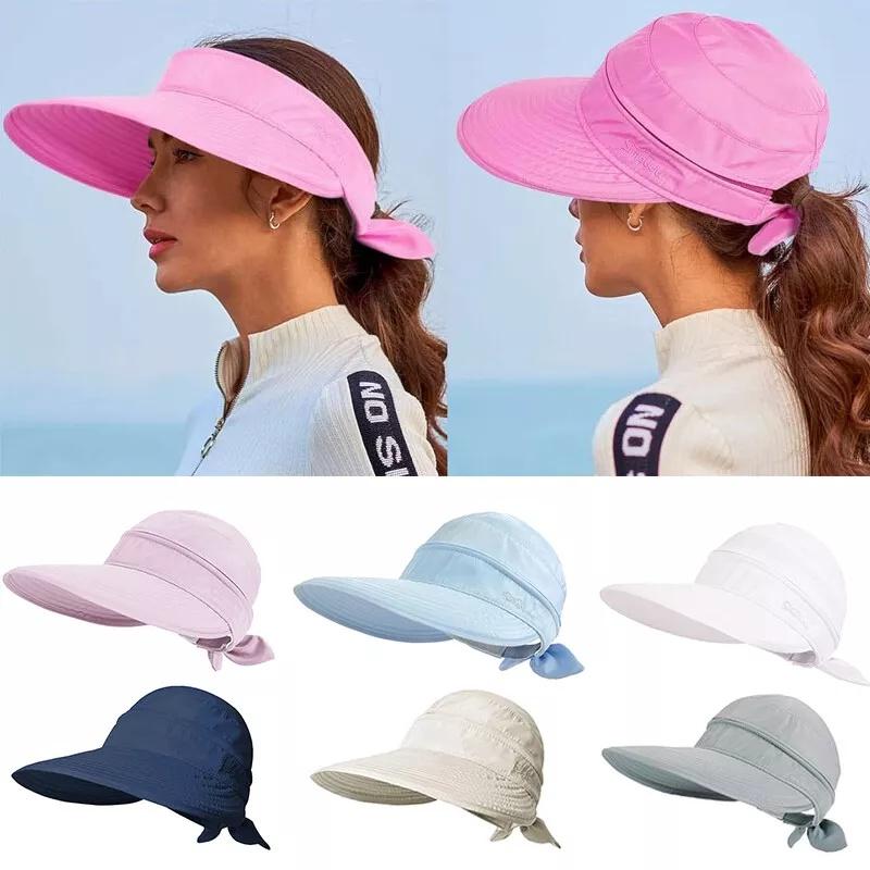 Zealous Sole Women's Beige Foldable Hat Wide Brim Sun Hat Summer Hat Protective For Beach Anti-Uv Beach Visor Caps Hats