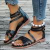 Fashion Summer Plus Size Gladiator Sandals Women Corss Band Back Zipper Flat Heels Sandals Woman Outdoor Non Slip Casual Sandles Female