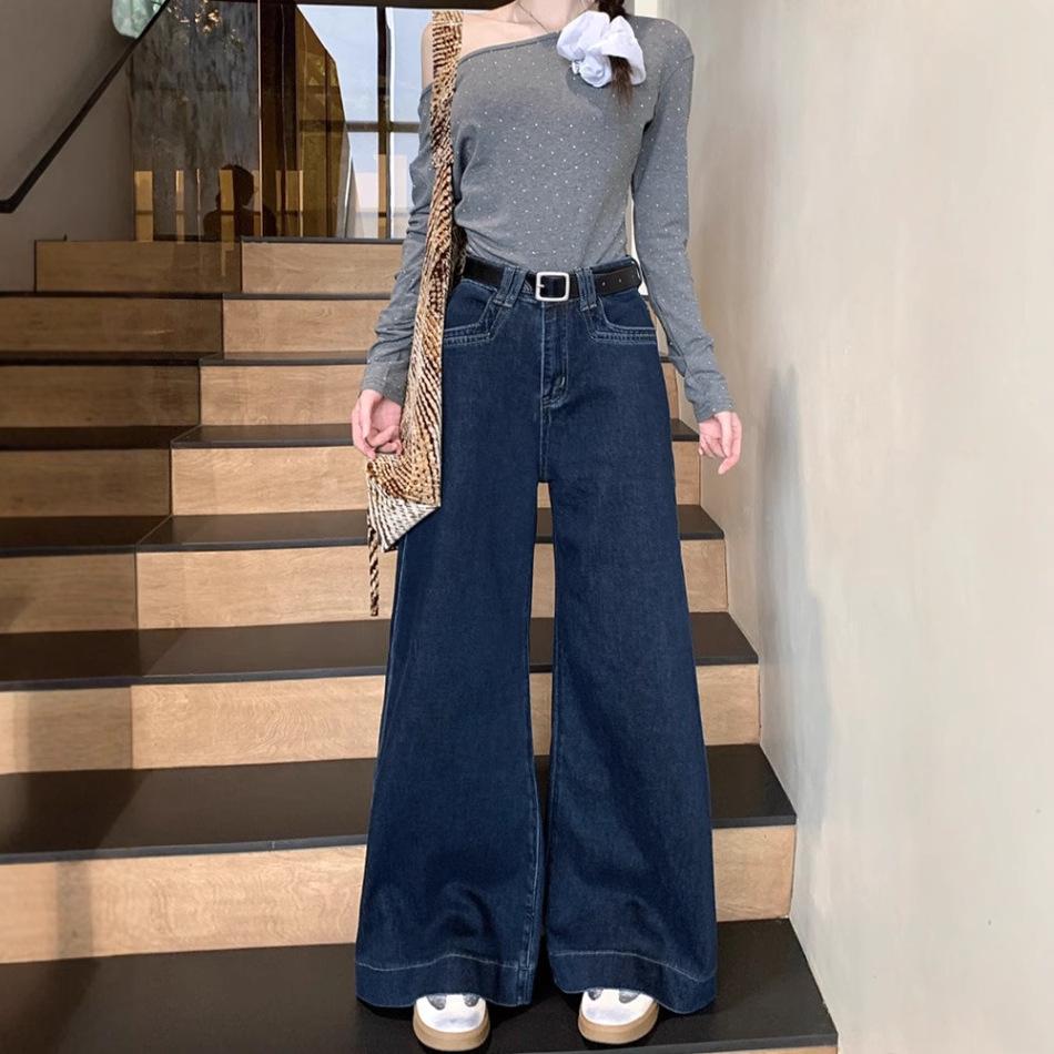 Women's Vintage Wide-Leg Denim Jeans: High-Waisted, Loose, Slimming Fit for Autumn 2025
