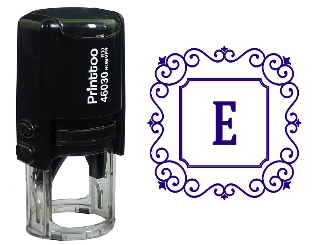 Printtoo Alphabet E Monogram Initial Square Swirl Border Self Inking Rubber Stamp Office