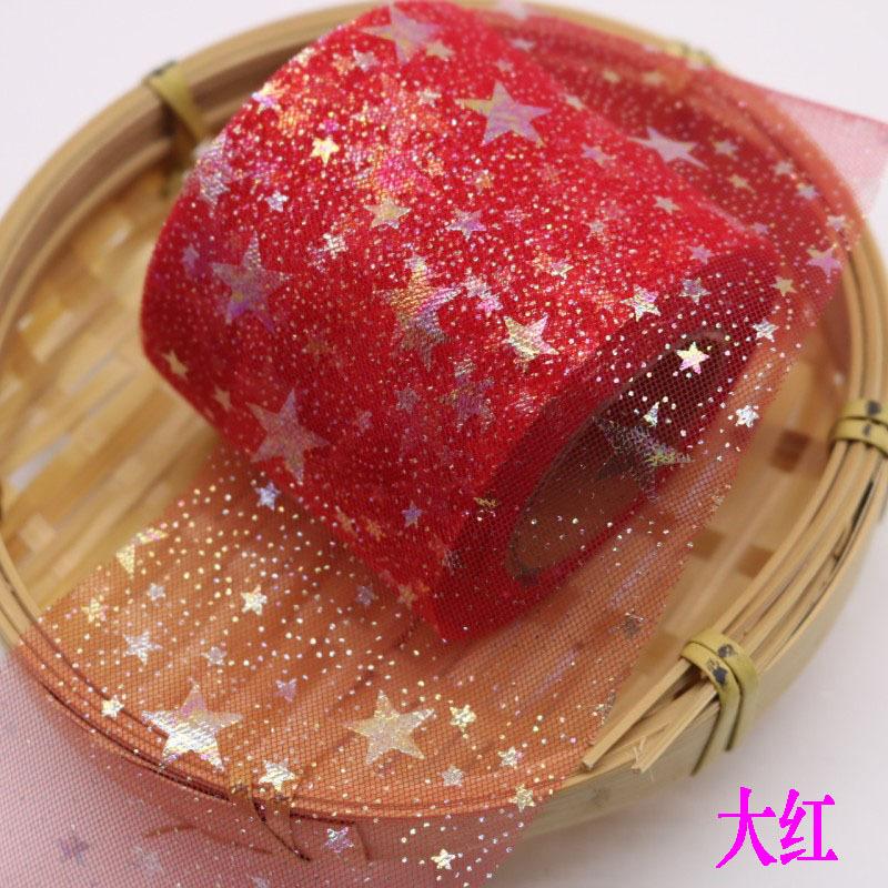 6cm*25Yards Rainbow Love Heart Tulle Ribbon for Crafts Gift Diy Package Wrap Decorative Ribbons Love Stars Lace Christmas Decor