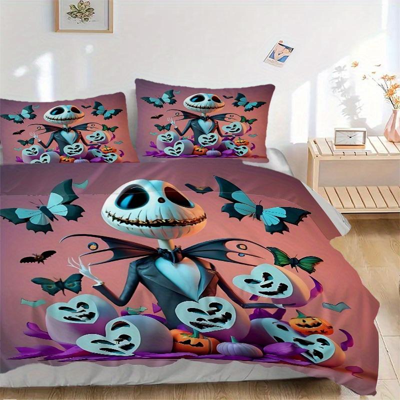 

3pcs Butterfly Pumpkin Jack Halloween Theme Bedding Set Includes 1 Quilt Cover and 2 Pillowcases, Comfortable B005 135x200cm