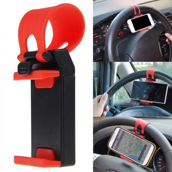 1x Car Interior GPS Phone Holder Mount Stand Steering Wheel Clip Red Accessories