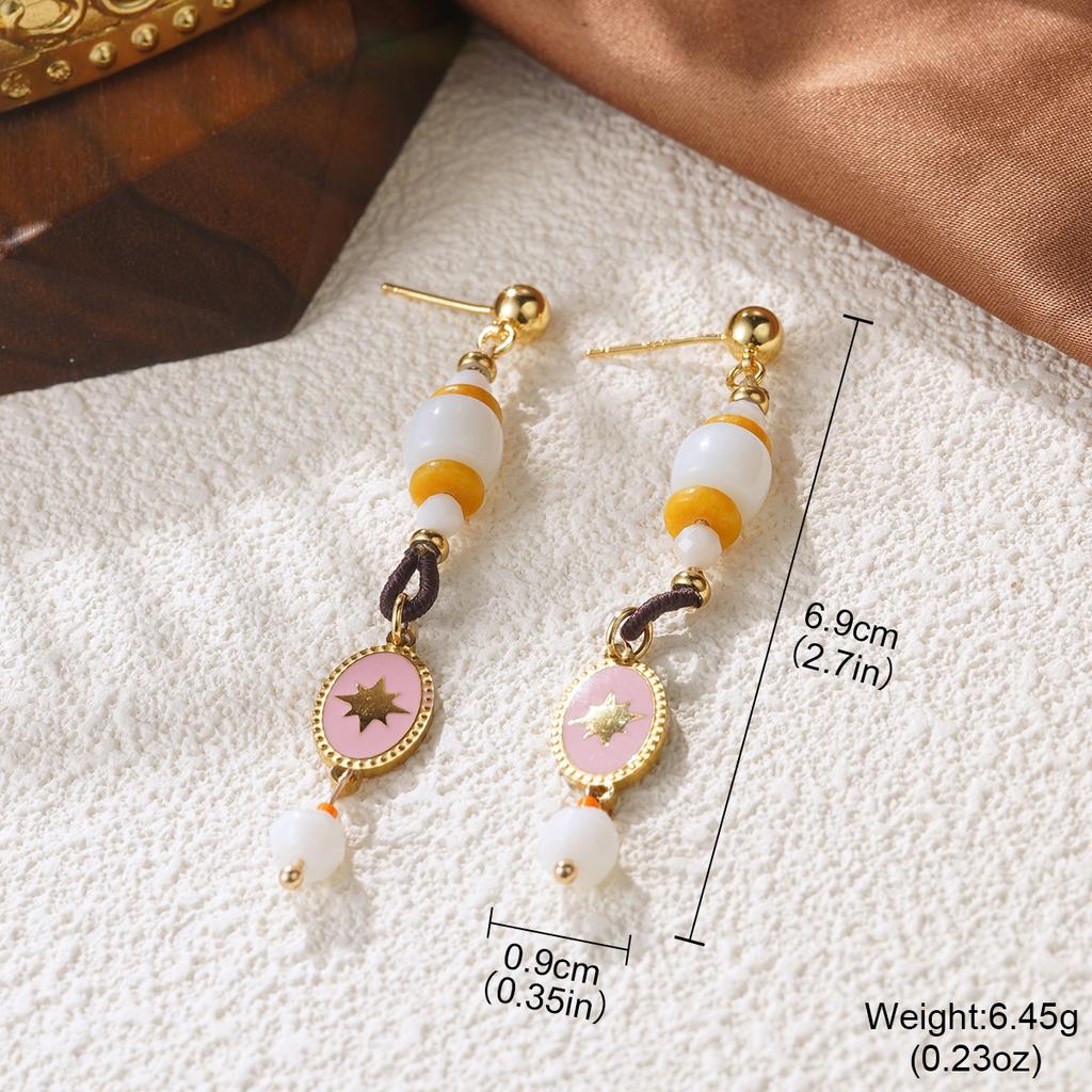 Bohemian beaded handmade design natural stone earrings retro personality new Chinese stud earrings premium feeling earrings