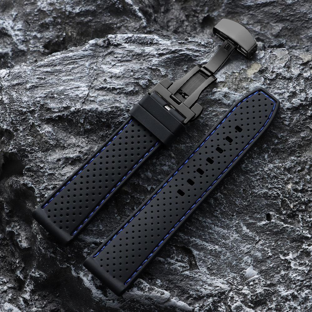 20mm 22mm Premium Silicone Watch Band Butterfly Buckle Waterproof Soft Rubber Strap Breathable Strap Replacement Universal Watch