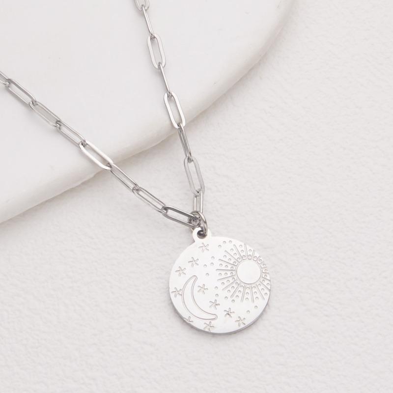 Simple Minimalist Light Luxury Women Stainless Steel Star Moon Sun Clavicle Pendant Necklace