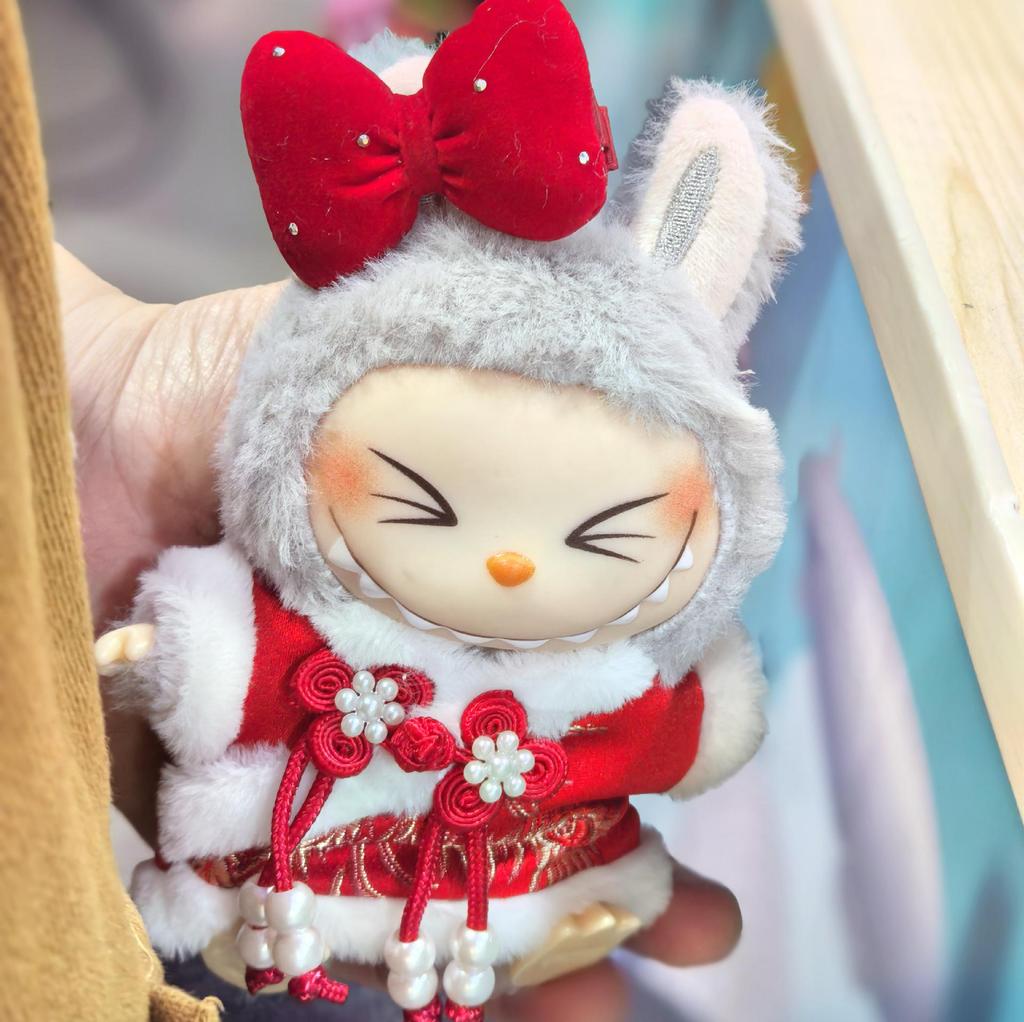 15cm Labubu Keychain Figure Outfit: New Year Style Pendant Clothing Set