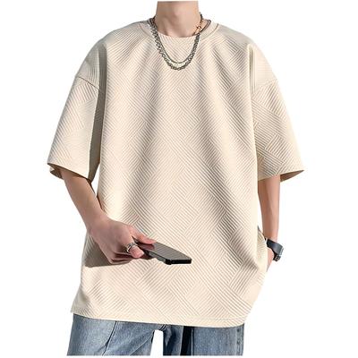 Oversized Short Loose Round Crew Big Korean Cool Short Simple X-cross Men's T-Shirt, Sleeve, Oversized, Solid, Opaque, Fit, 5/8 Sleeves, Polyester,