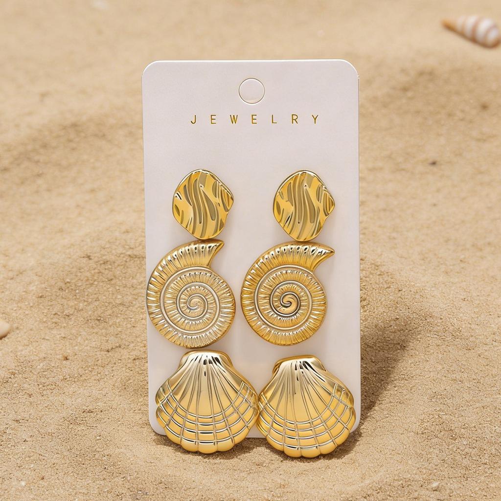 For jewelry summer geometric starfish shell shape women's stud earrings set versatile earrings foreign trade