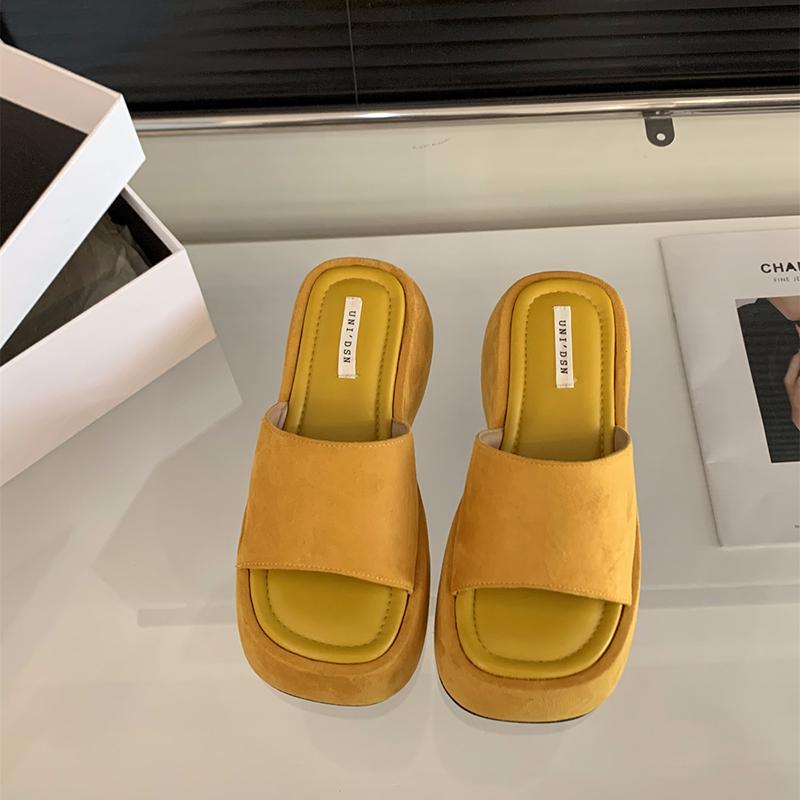 Letní dámské platformové pantofle s otevřenou špičkou, klínkovým podpatkem, nazouváky, ležérní silná podrážka, společenské boty ve streetovém stylu