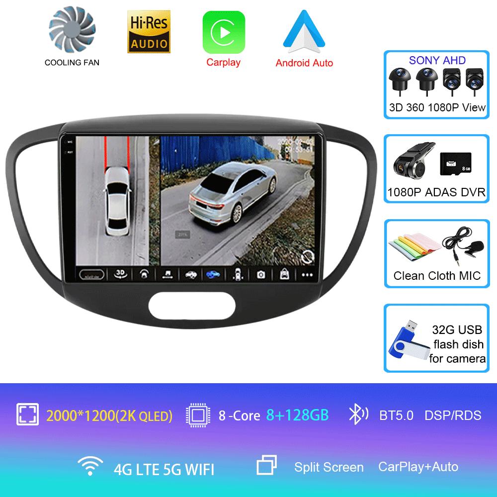 Android 14 Carplay Auto Car Radio For Hyundai I10 2007 - 2013 GPS Recorder Multimedia Video Player 4G+WiFi DSP