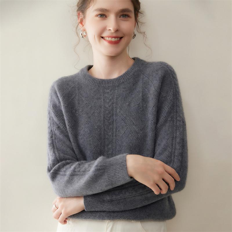 Women's Solid Color Cashmere Round Neck Knit Pullover Sweater