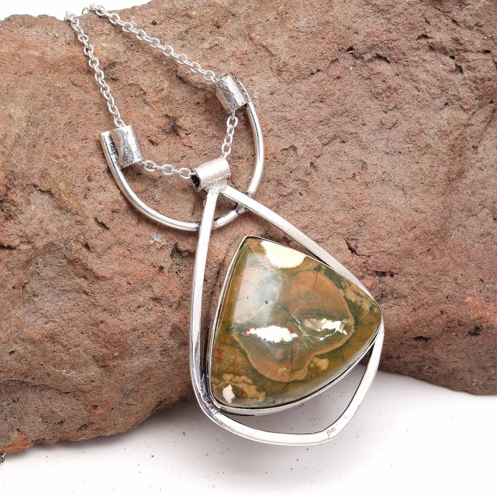 Rainforest Jasper Gemstone Mother's Day Silver Jewelry Necklace 20 in