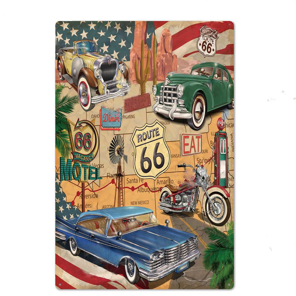 Vintage Metal Tin Signs Route 66 Posters Decor Metal Sign Plaque Vintage Retro Garage Wall Decor Fo Bar Club