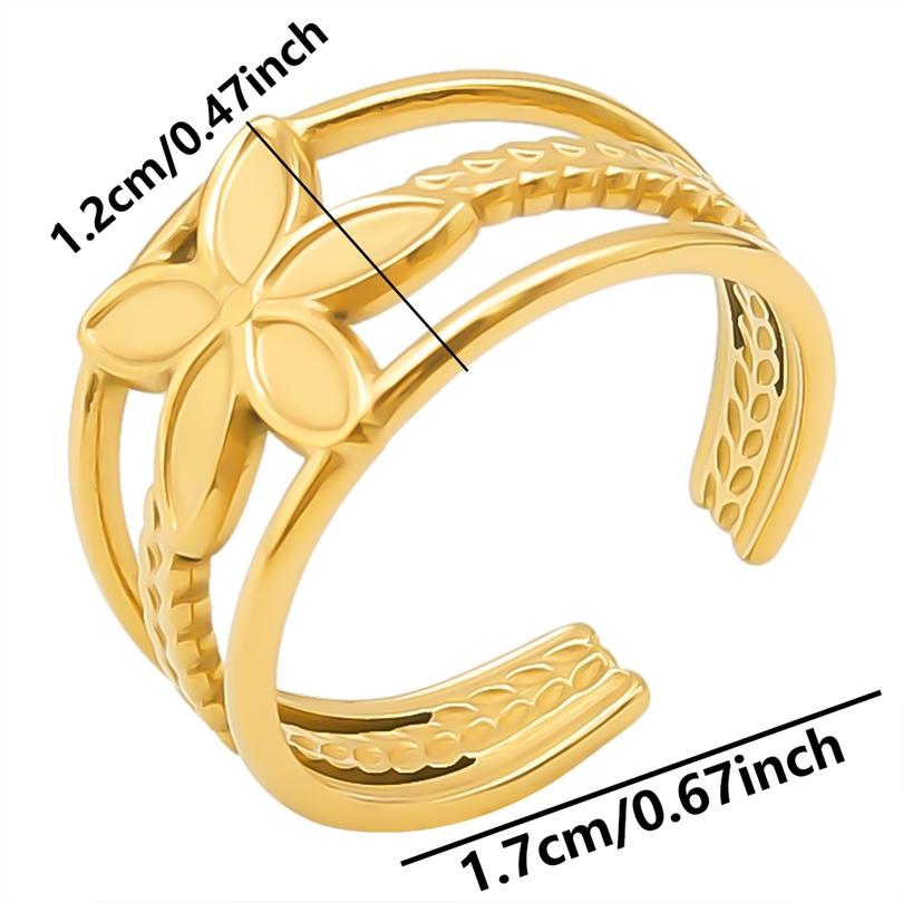 1/5pcs Real Gold Plated Open Adjustable Ring Oval Square Flower Stainless Steel Rings For Women Men DIY Stone Crystal Oil Drip