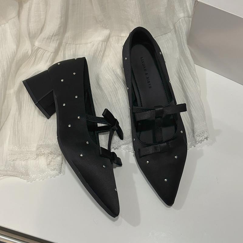 

Женские туфли на высоком каблуке, с мягкой подошвой, из шелкового атласа, Мэри Джейн, весна-лето, с бантом-бабочкой, слипоны, удобные, с круглым носком 39 чёрный