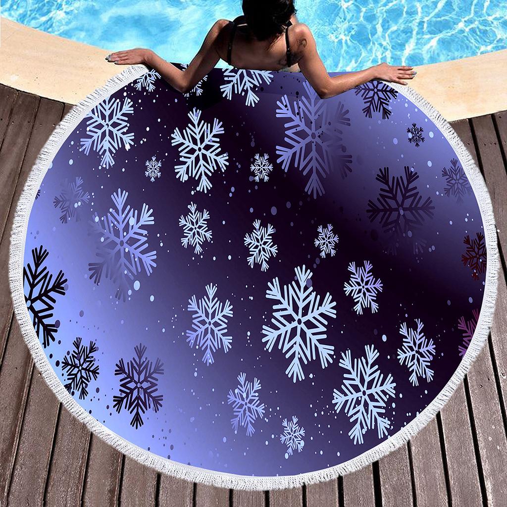 Snowflakes Round Beach Towel Christmas Decor Beach Blanket Soft Microfiber Winter Themed Towel For Boys Girls Teen New Year Gift