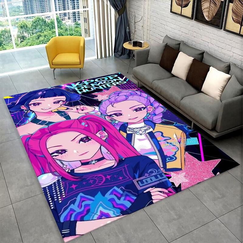 Kpop Demon Hunter Rumi Mira Zoey Cartoon Group Carpet Rug for Playroom Bedroom Living Room Sofa Home Decor,Area Rug Non-slip