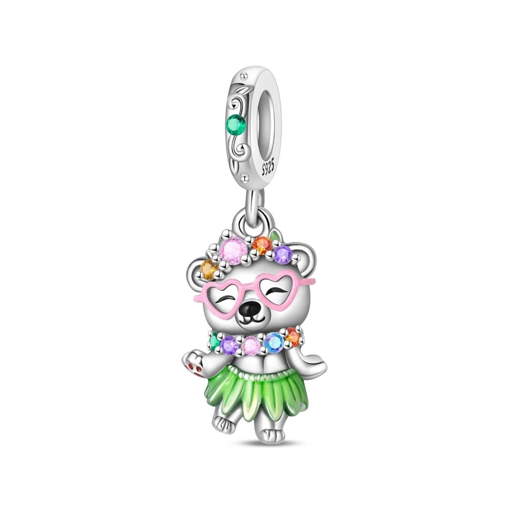 925 Silver Polar Bear Love Bead Happy Bear Series Fit Diy Bracelet Necklace Cute Kids Birthday Party Gifts