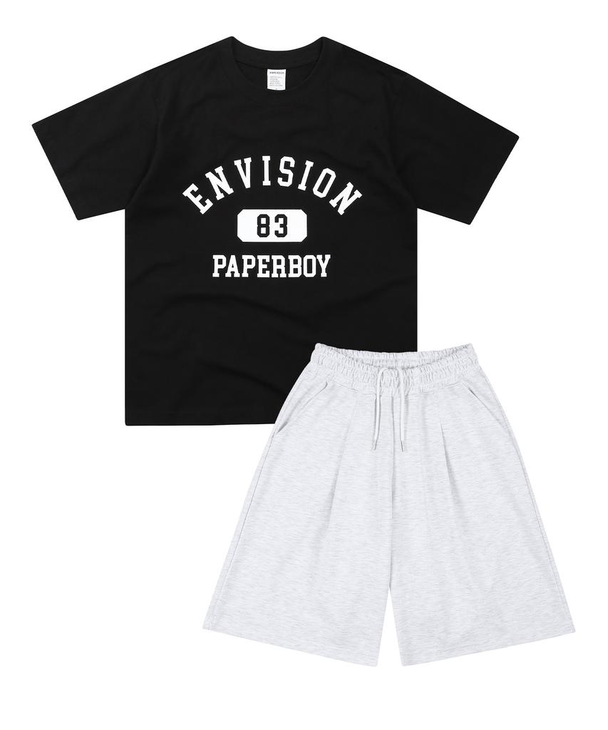 PAPERBOY [Set] Envision Short Sleeve Half Pants Set-White